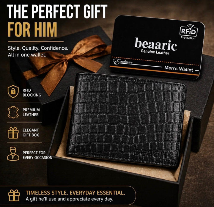 Cartera de cuero para hombre - con bloqueo RFID, delgada y elegante...