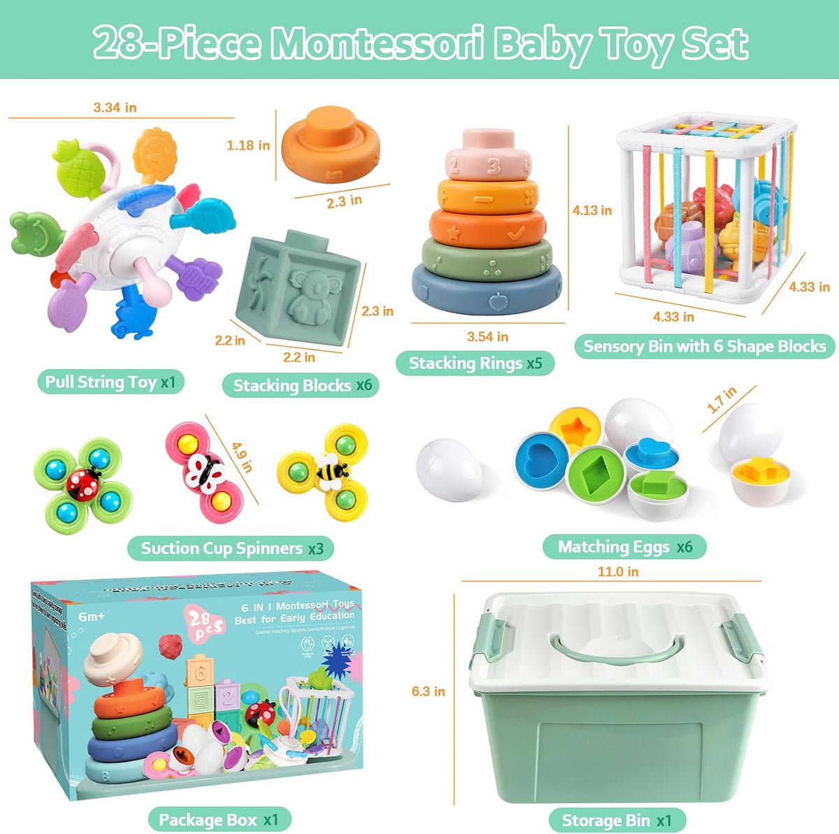 Montessori Toys - Juego de aprendizaje sensorial 6 en 1