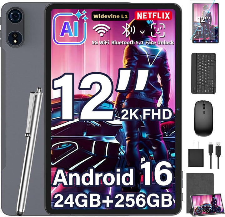 Tableta mejorada de 12 pulgadas, tableta Android 16 con paquete de...