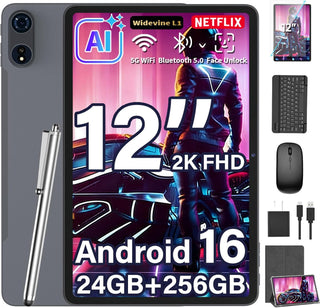 Tableta mejorada de 12 pulgadas, tableta Android 16 con paquete de...