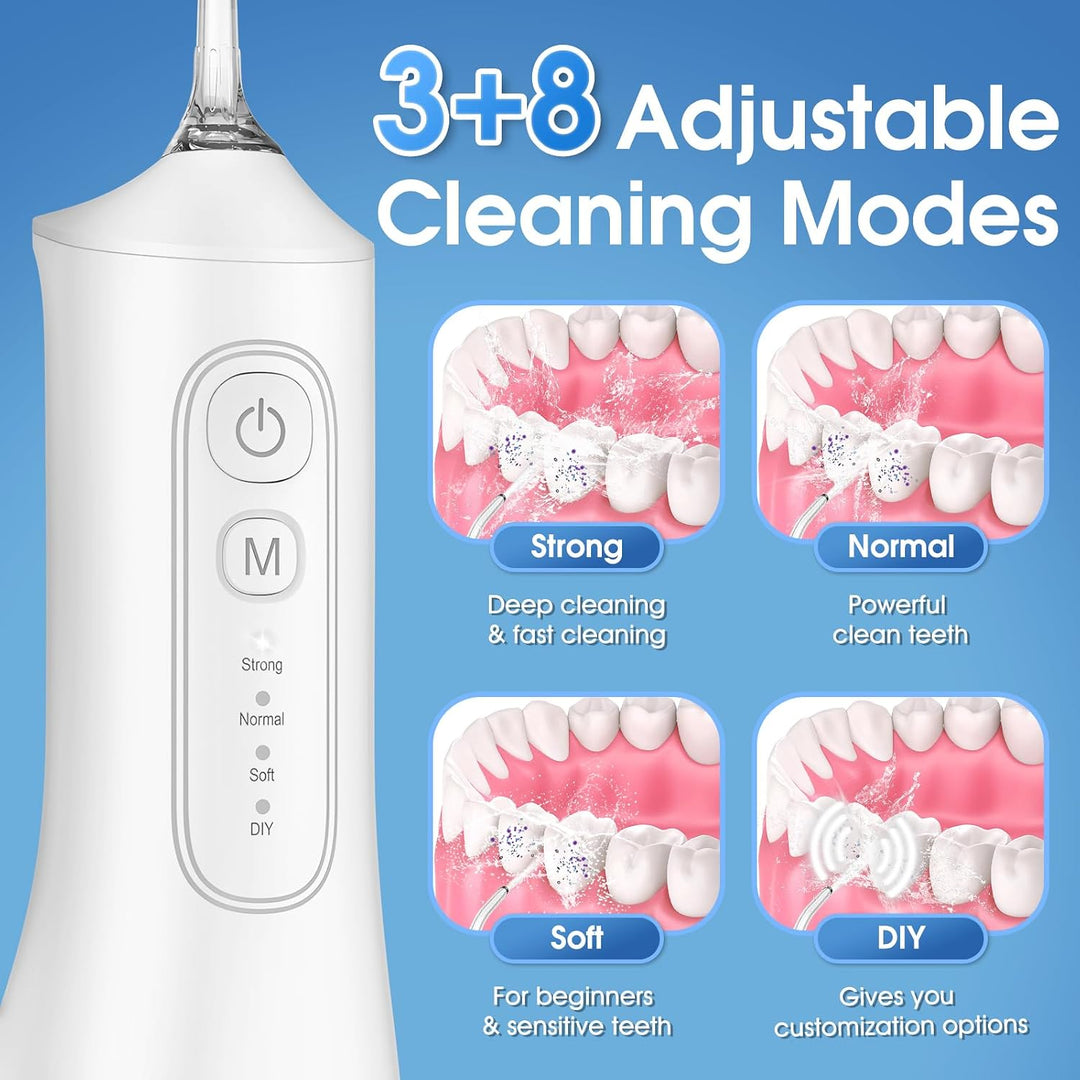 Irrigador bucal portátil inalámbrico con tanque de 10.1 fl oz, 4 mo...