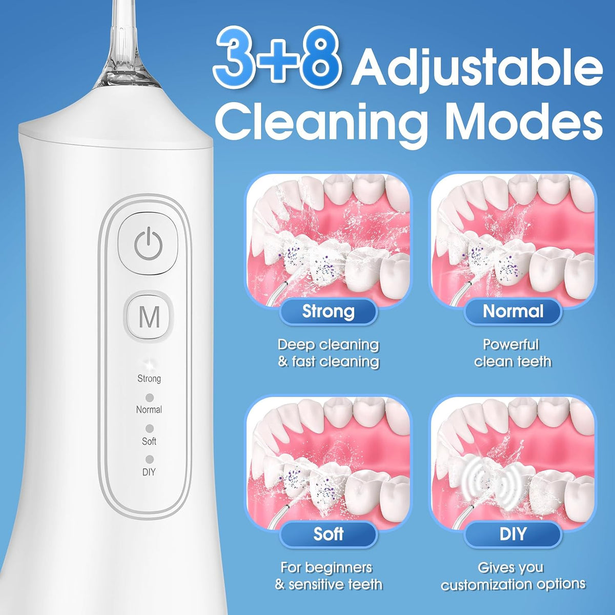 Irrigador bucal portátil inalámbrico con tanque de 10.1 fl oz, 4 mo...