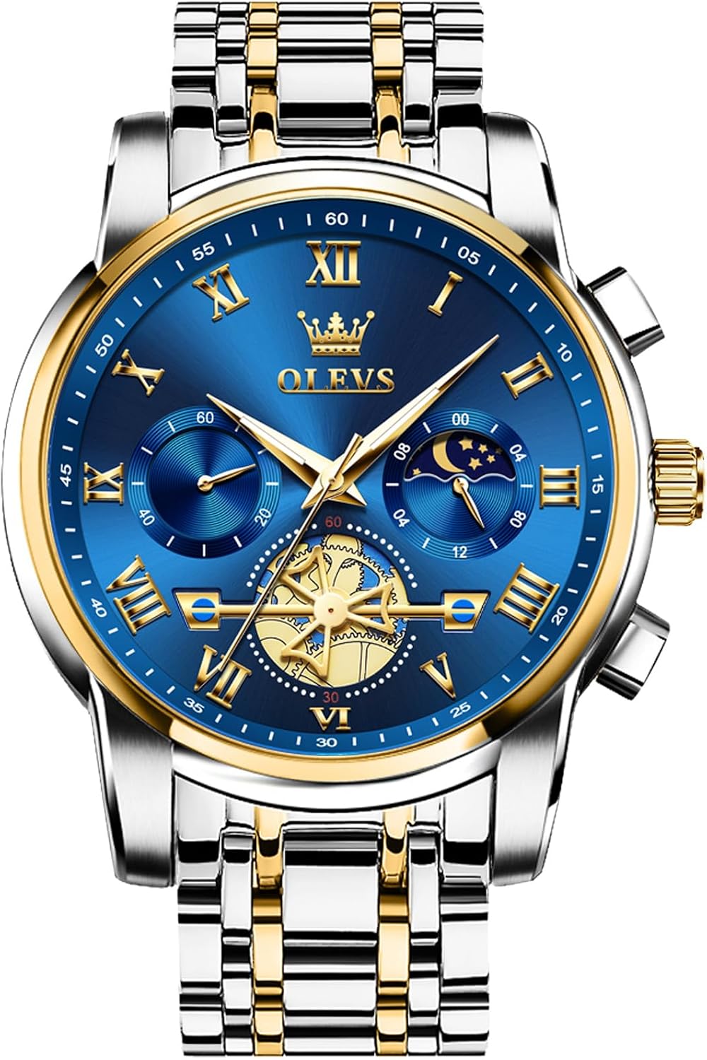 OLEVS Relojes para hombre, resistente al agua, de lujo, gran cara, reloj analógico de cuarzo de acero inoxidable, relojes de vestir analógicos para hombre, luminoso, multifuncional, reloj de hombre
