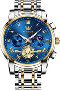 OLEVS Relojes para hombre, resistente al agua, de lujo, gran cara, reloj analógico de cuarzo de acero inoxidable, relojes de vestir analógicos para hombre, luminoso, multifuncional, reloj de hombre