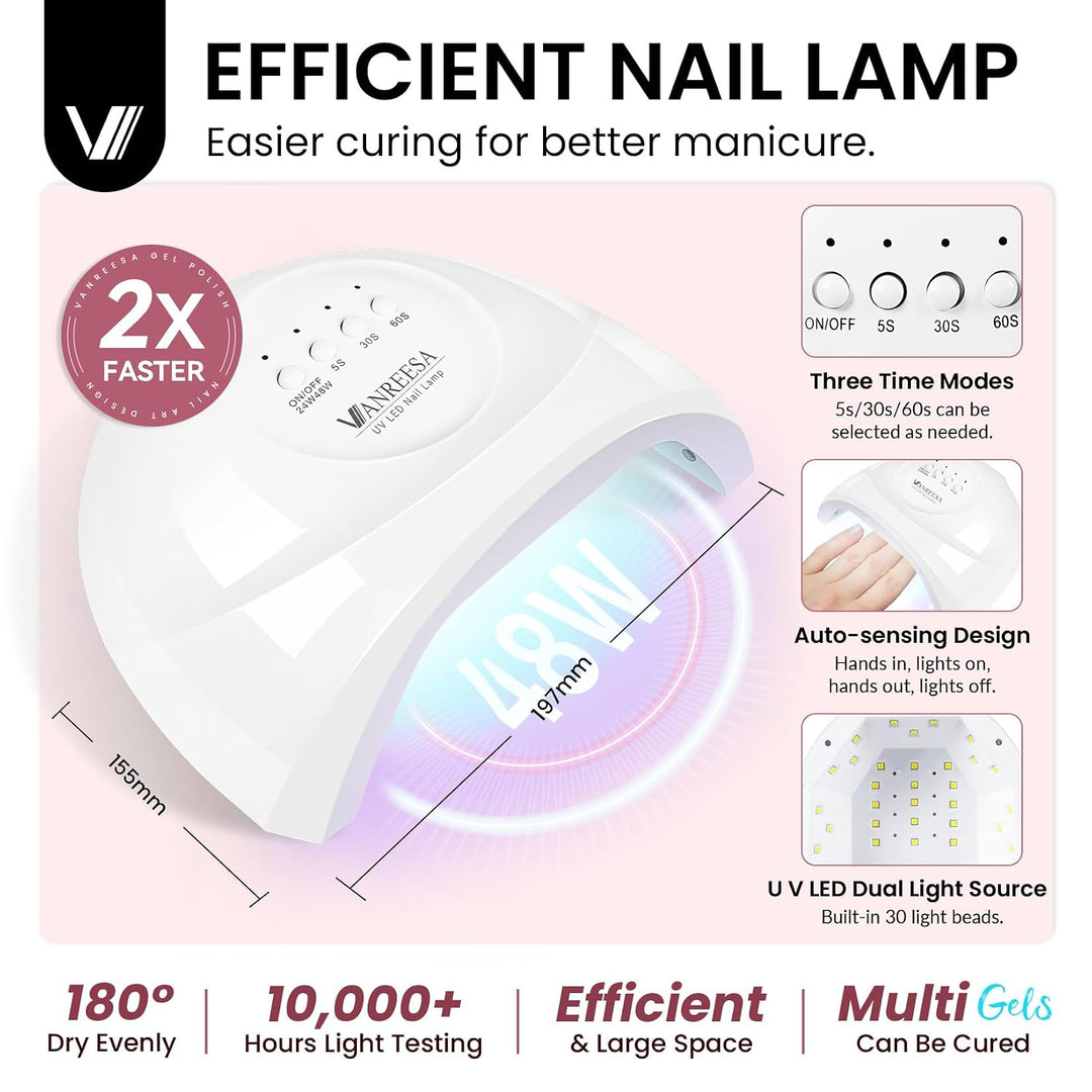VANREESA Kit de esmalte de uñas de gel con luz UV, 53 piezas, juego...