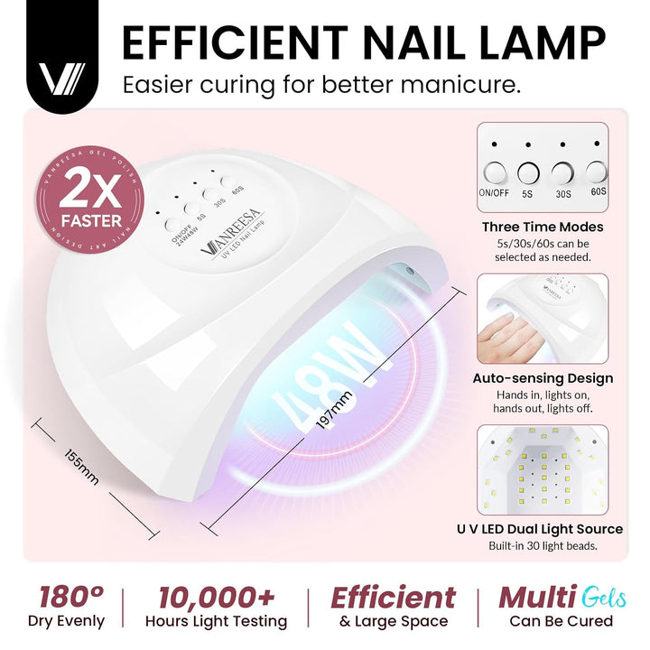 VANREESA Kit de esmalte de uñas de gel con luz UV, 53 piezas, juego...