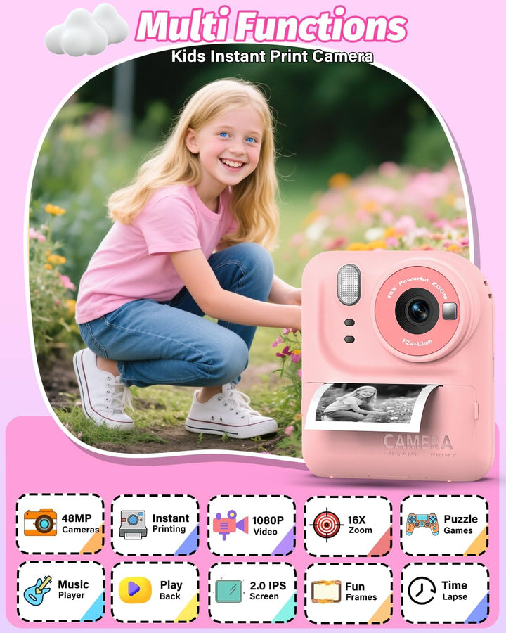 Teslahero Cámara para Niños con Impresión Instantánea de Fotos, Cám...