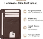 KARAKORAM LEATHER Porta Tarjetas de Crédito para Hombres y Mujeres – Cartera Slim para Bolsillo Frontal con Bloqueo RFID, Hecha a Mano en Piel de Vaca de Primera, Capacidad para 8 Tarjetas + Efectivo, Ranuras de Acceso Rápido, Caja de Regalo (Mountain