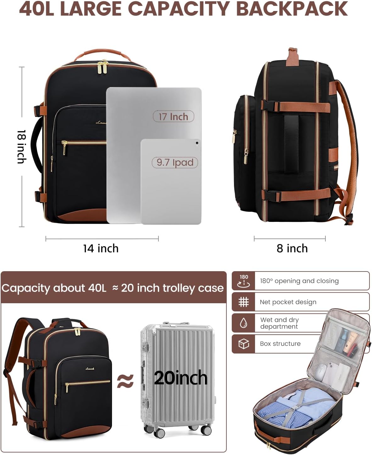 LOVEVOOK Mochila de equipaje de mano artículo personal bolsa de via...