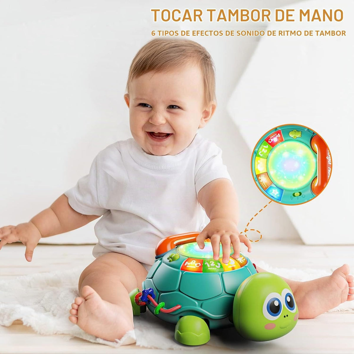 Juguetes para bebés de 6 a 12 meses, juguete para tiempo boca abajo de 12 a 18 meses, juguetes musicales de tortuga que gatea con luz y sonido, juguete educativo temprano de cumpleaños para