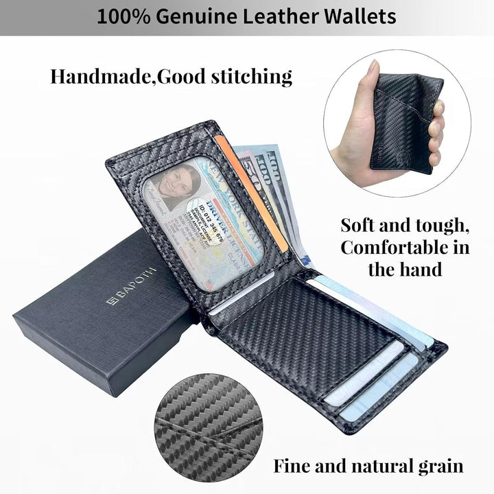 Cartera delgada para hombres, carteras de cuero 100% genuino para h...