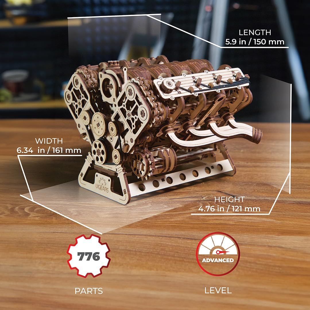 UGEARS V8 Kit de modelo de motor - Rompecabezas de madera 3D para adultos