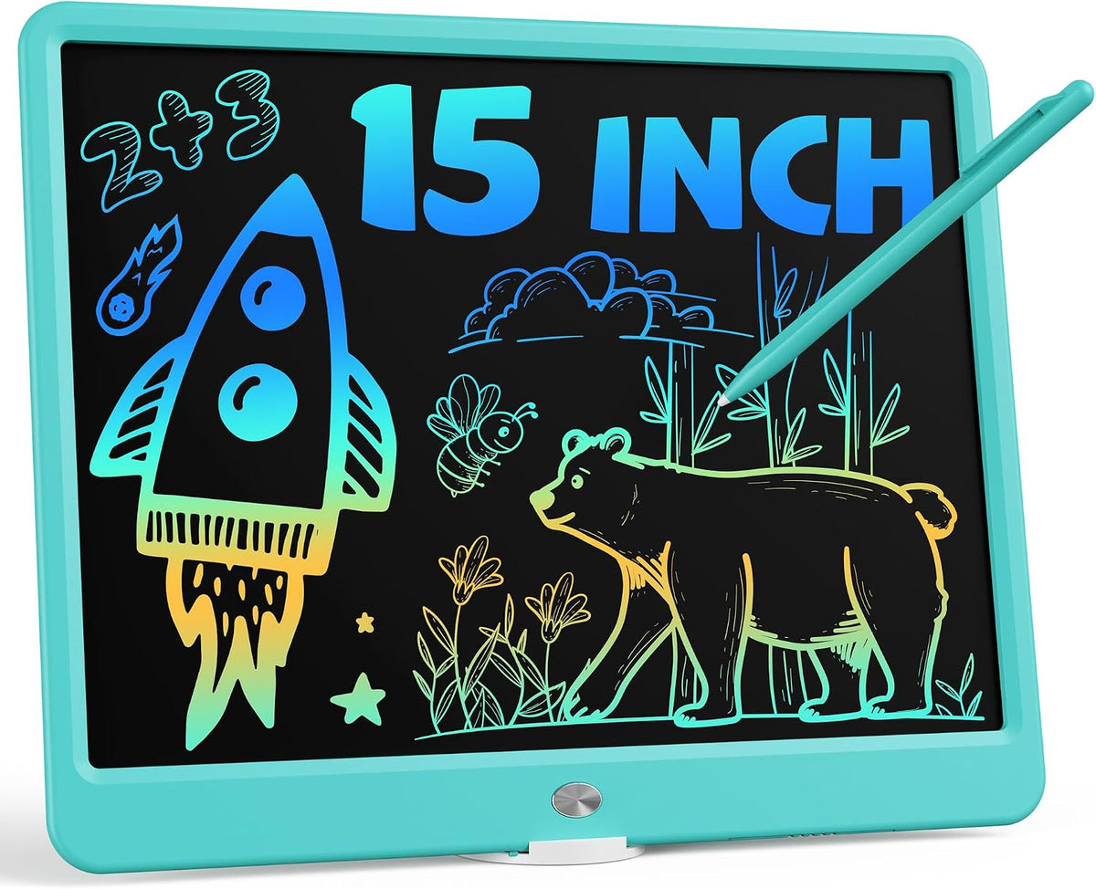 Tablet de escritura LCD de 15 pulgadas para niños de 3 años, libreta de dibujo electrónica y tablero de garabatos, regalo educativo de cumpleaños para niñas y niños (azul)