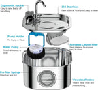 Fuente de agua para gatos de acero inoxidable: fuente automática de agua para mascotas de 108 oz/3.2 L, dispensador de agua para perros con ventana de nivel de agua, para gatos en el