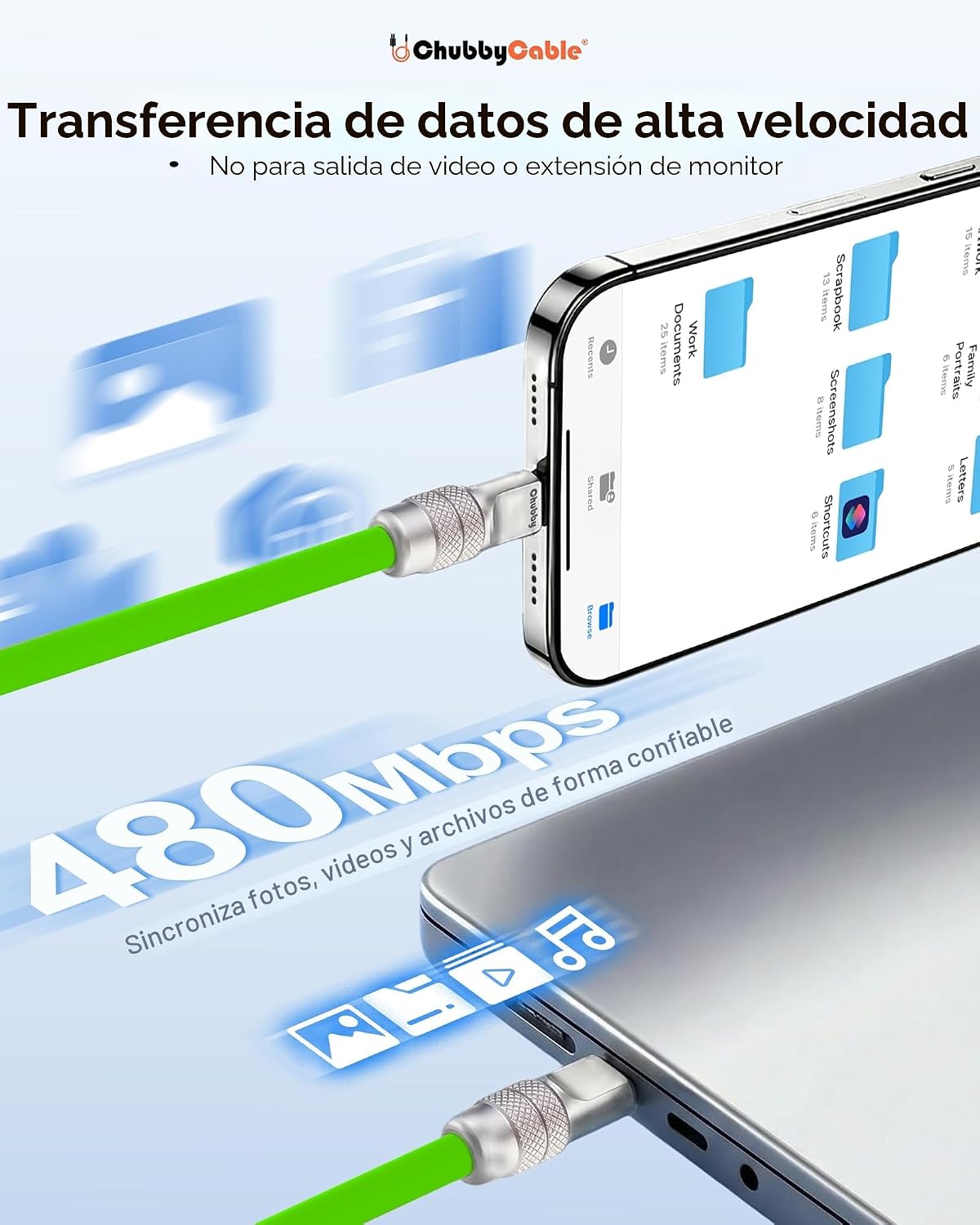 chubbycable USB C a C 240W Cable de Carga Rápida de Silicona, Naranja, 6.6FT