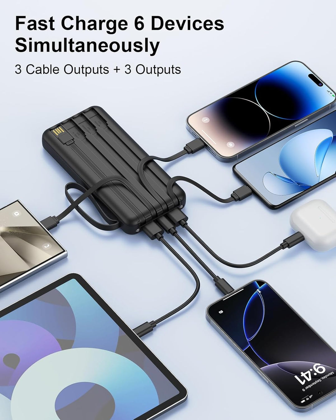 FlyKangaroo - Cargador portátil con cables integrados, batería de 1...