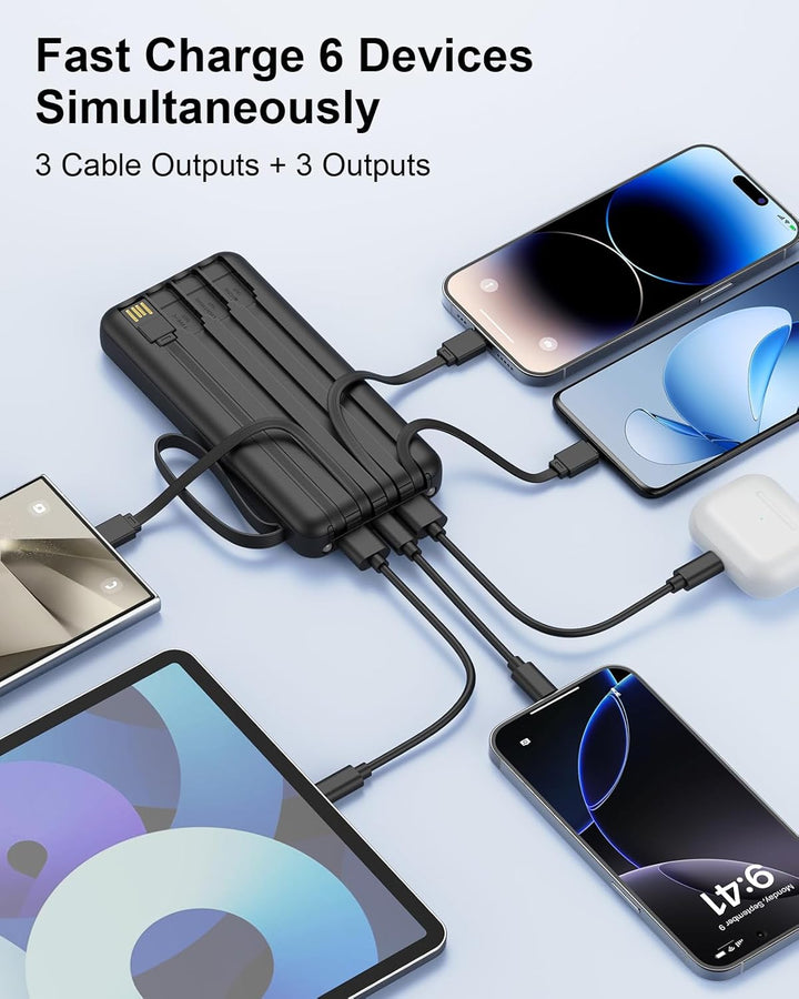 FlyKangaroo - Cargador portátil con cables integrados, batería de 1...
