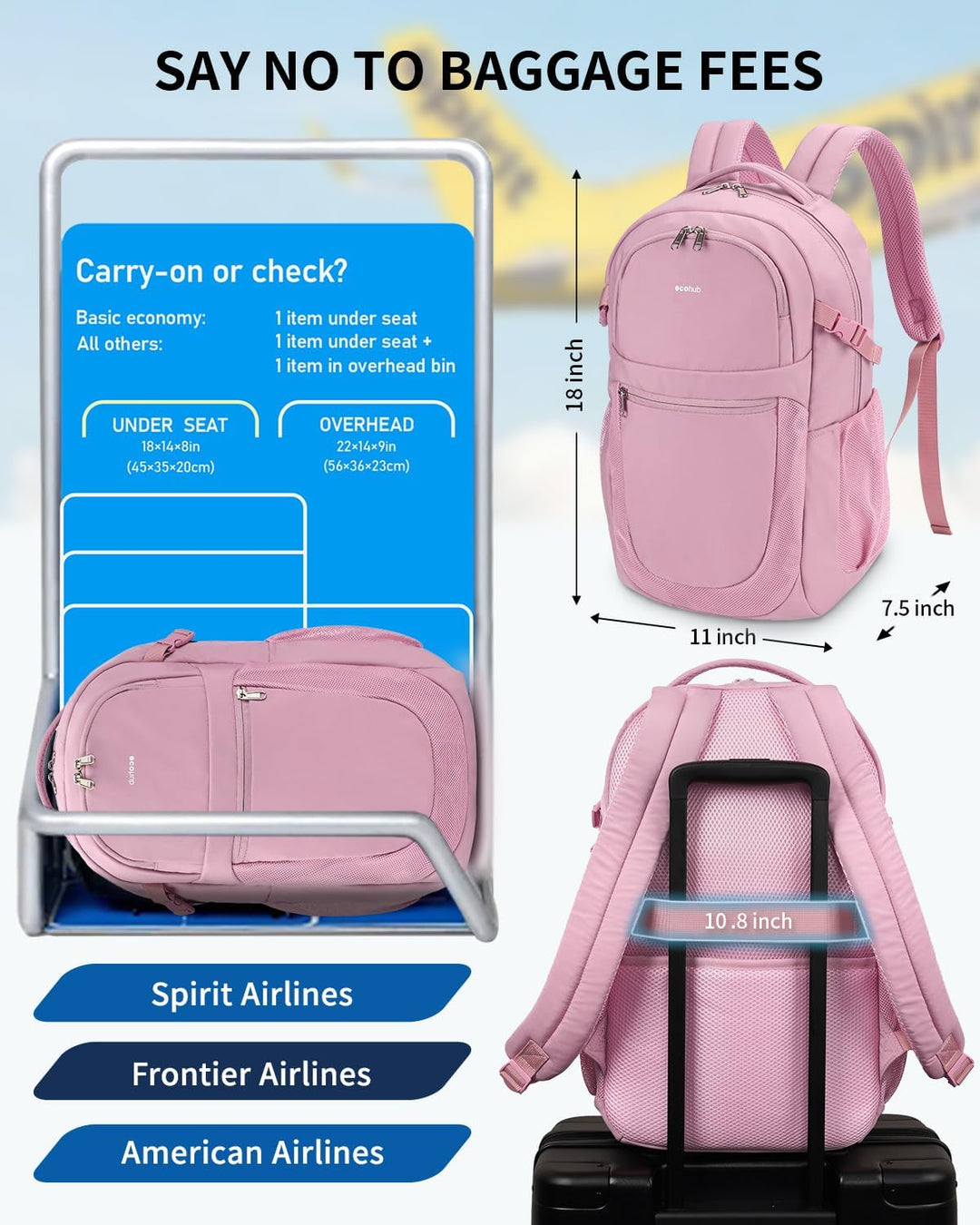 ECOHUB Mochila de viaje para mujeres, para laptop de 17.3 pulgadas,...