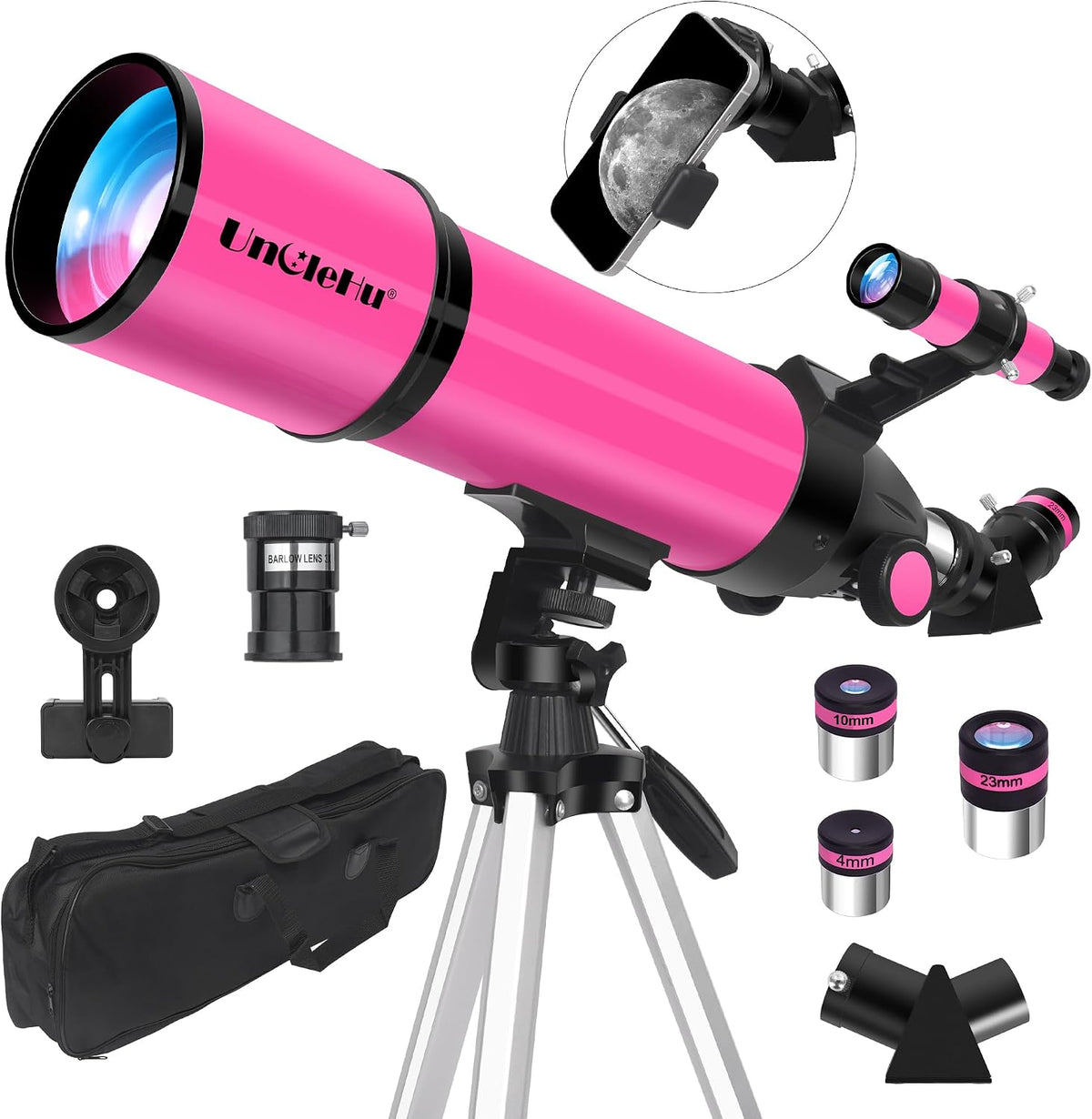 Telescopio para Adultos de Alta Potencia, Apertura de 80mm 600mm Telescopios para Astronomía para Adultos, Niños y Principiantes, Telescopio Refractor Portátil de Viaje con Trípode, Adaptador para