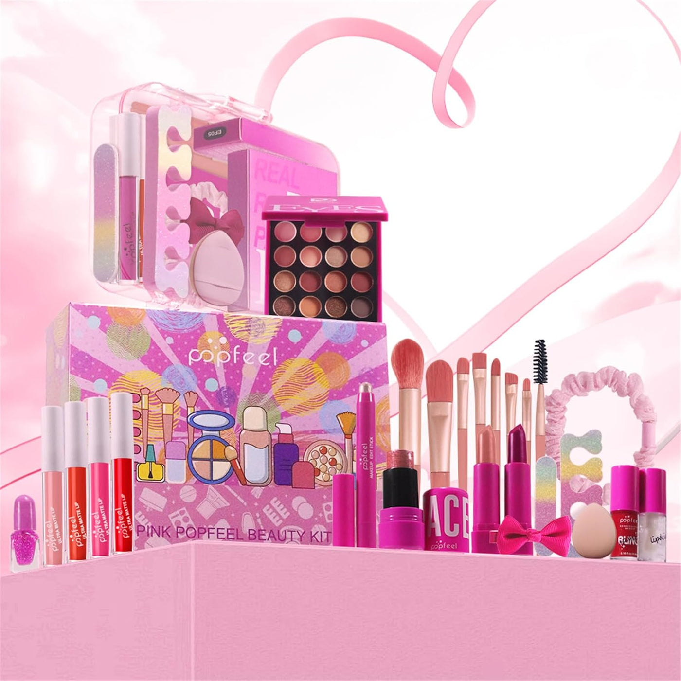 Kit de maquillaje todo en uno rosa intenso para mujeres, kit comple...
