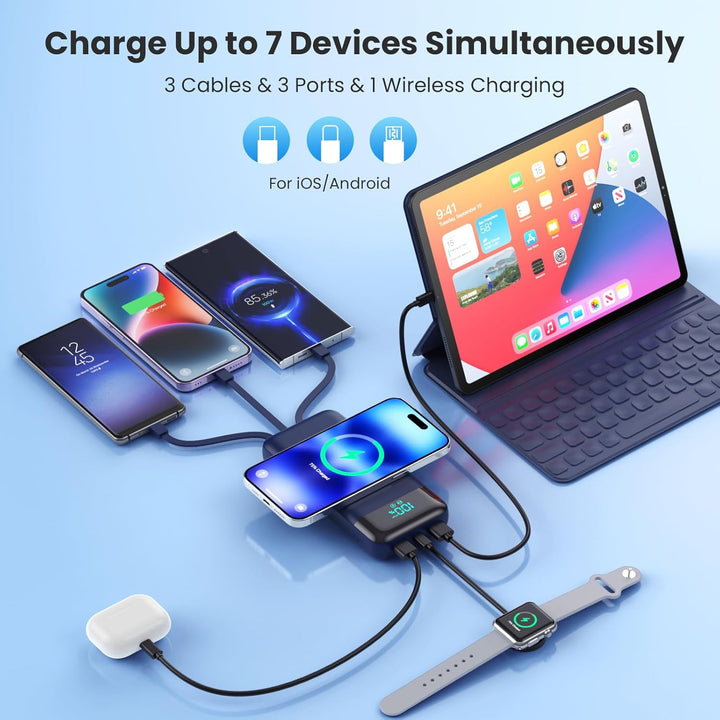 Cargador portátil inalámbrico de 40800 mAh para iPhone con 3 cables...