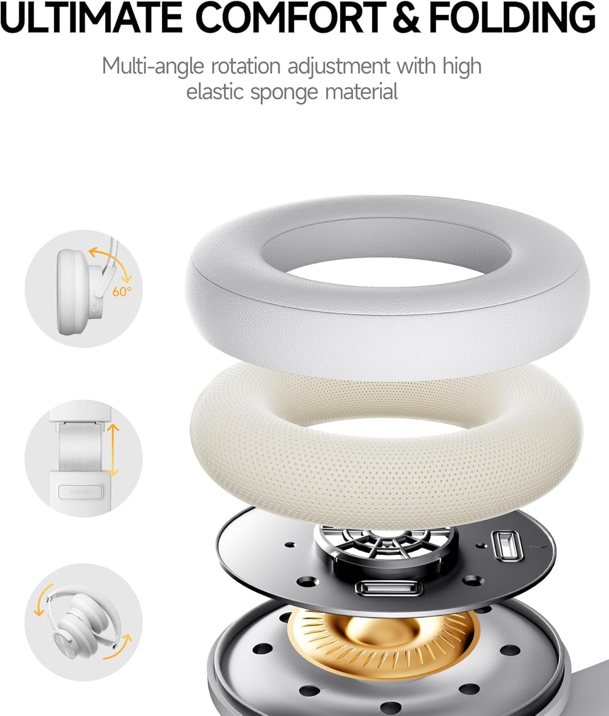 Picun Auriculares Bluetooth B8, auriculares inalámbricos de 120 horas, Blanco