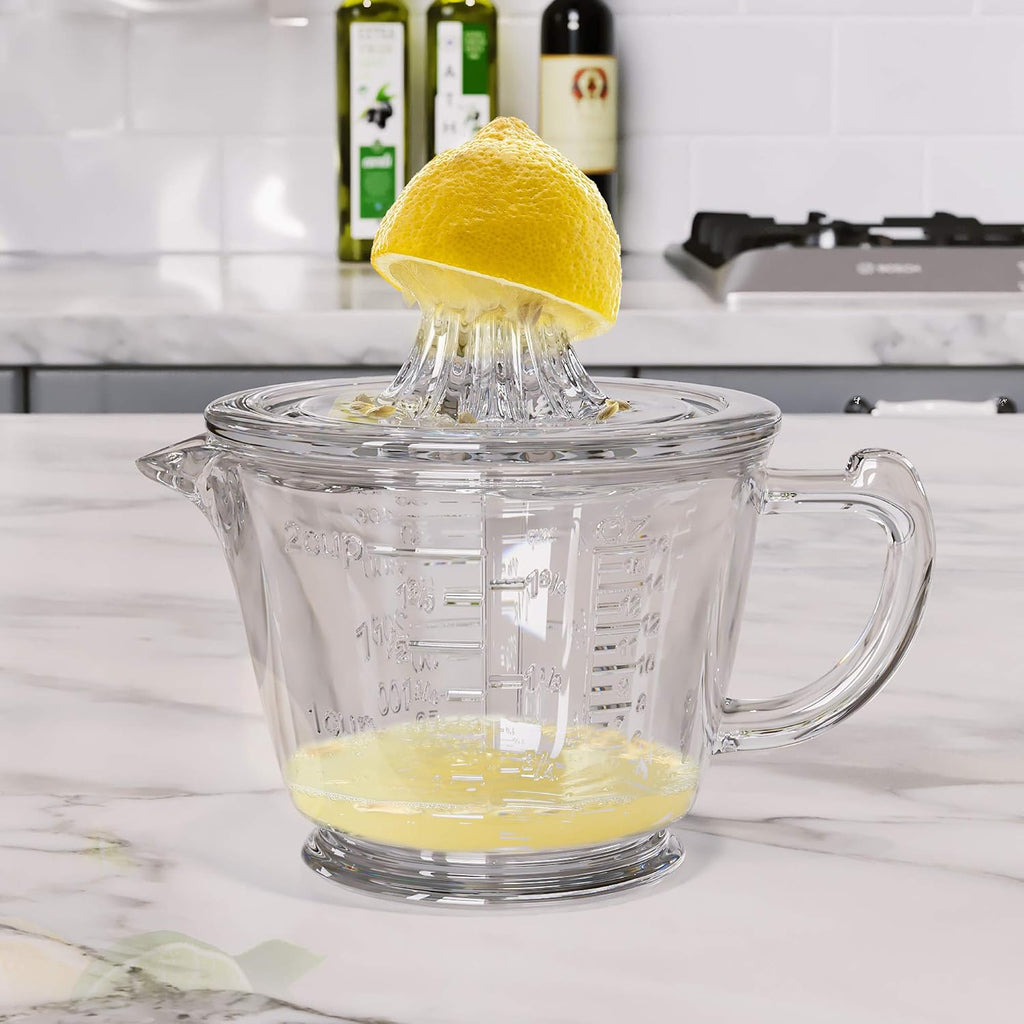 CuttleLab Exprimidor de Vidrio de 2 Tazas (Transparente) - Exprimidor Manual de Limón y Lima, Rallador de Cítricos