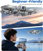 Mini dron con cámara HD FPV, cuadricóptero RC apto para principiantes para adolescentes y adultos, lente de inclinación de 90°, retención de altitud, despegue de una tecla, giros 3D, 3 modos de