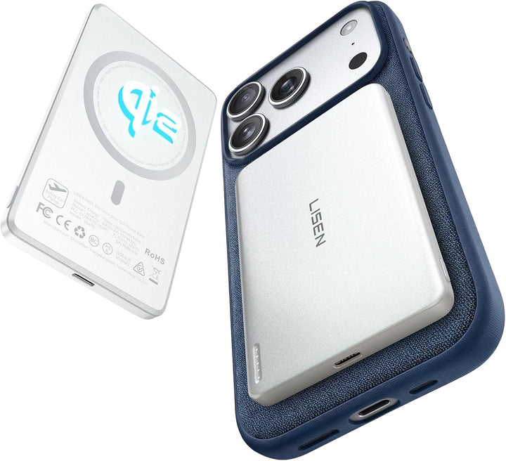 LISEN Qi2 - Batería MagSafe ultra delgada de 15 W, cargador de bate...
