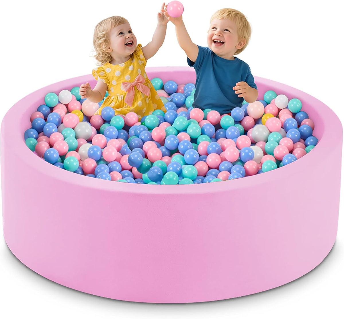 Piscina de bolas de espuma de 47.2 x 15.7 pulgadas para niños pequeños, pelotas redondas para bebés de 1 a 3 años, pelotas de juego para niños y niñas, pelotas no incluidas, color rosa