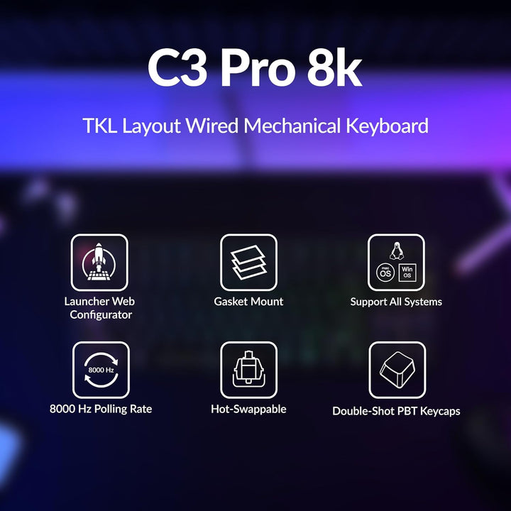 Teclado mecánico con cable Keychron C3 Pro TKL 80%, tasa de sondeo...