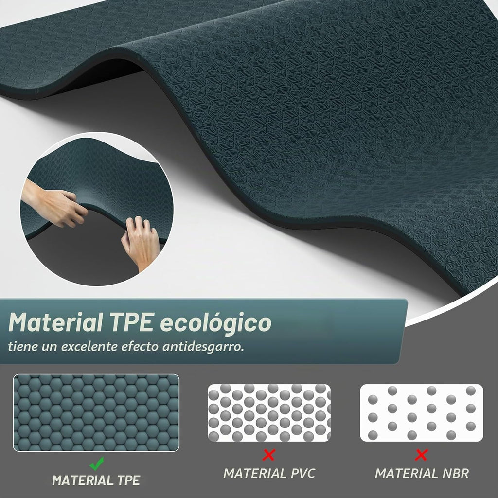Tapete de yoga extra grueso de TPE de 0.47 pulgadas con correa, 72 pulgadas de largo x 24.8 pulgadas de ancho, antideslizante, para gimnasia, pilates, hogar, entrenamiento, gimnasio y fitness