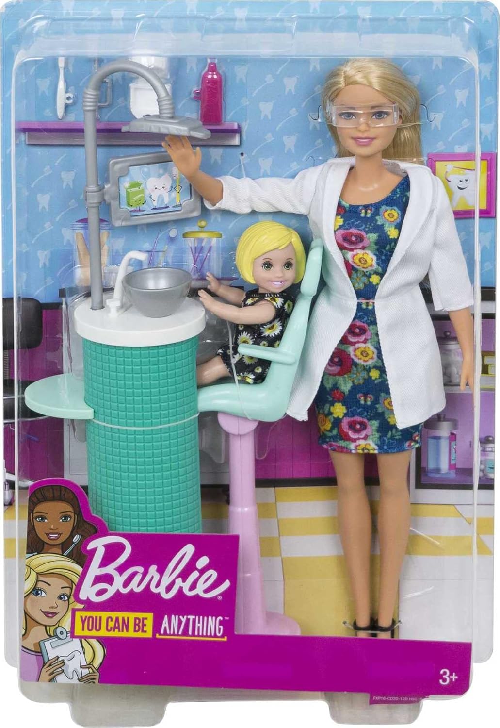 Barbie Juego de carreras, juego de dentista con muñeca morena de mo...