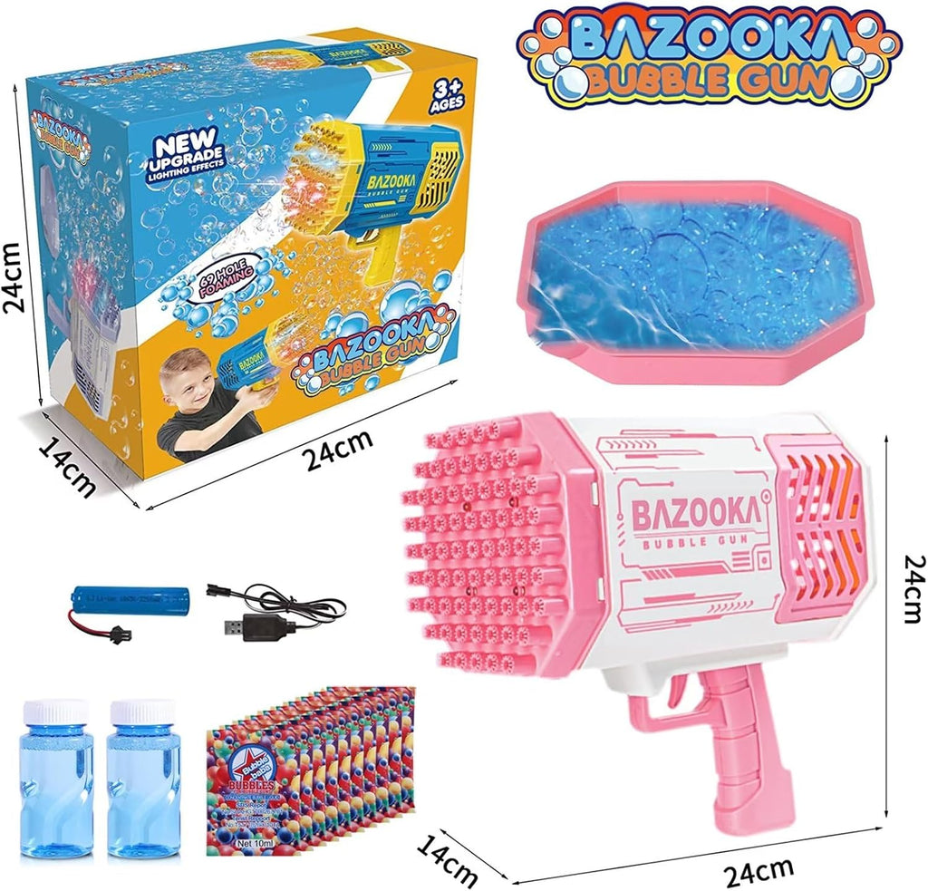 Bomoco Bubble Gun para Kids Light Up Bazooka Bubble Blaster, 69 Holes Pink