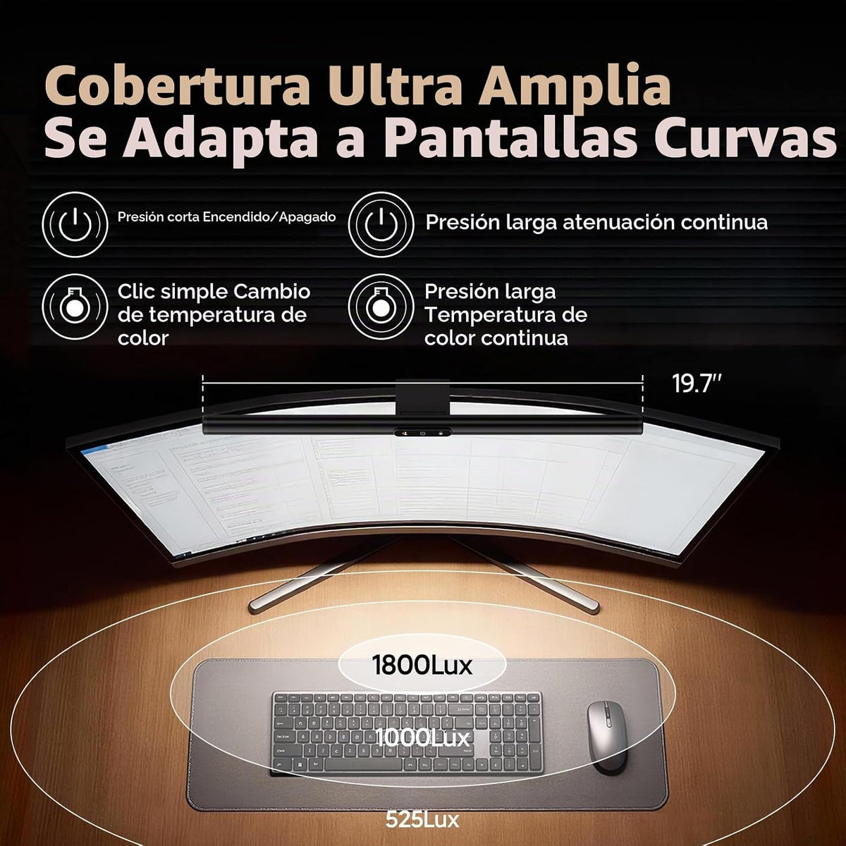 Lámpara LYMAX Barra de luz para monitor PRO+ con sensor, apta para monitores curvos