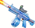Pistola de agua eléctrica, adecuada para niños y adultos, tanque de agua de gran capacidad, luz LED con efecto de llama bozal, piscina al aire libre, juguete de batalla de playa (M416-azul)