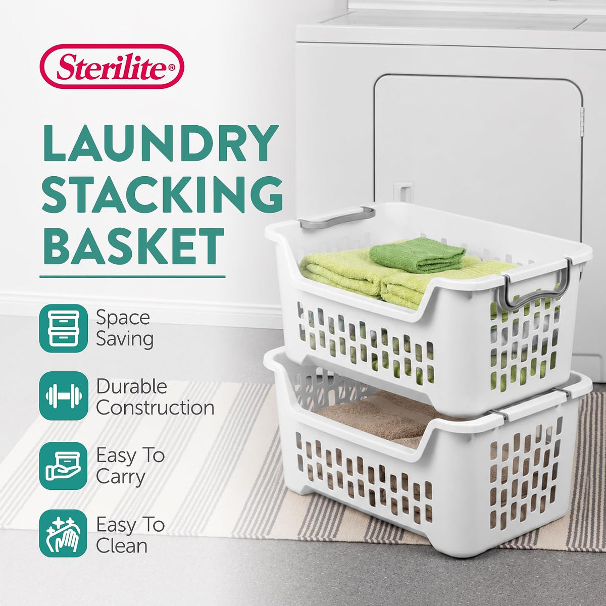 Sterilite Cesta apilable para ropa sucia, cesta de ropa de plástico