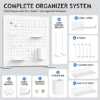 Organizador de Panel de Goteo de Metal Blanco, 15.75 pulg. con ganchos y estantes