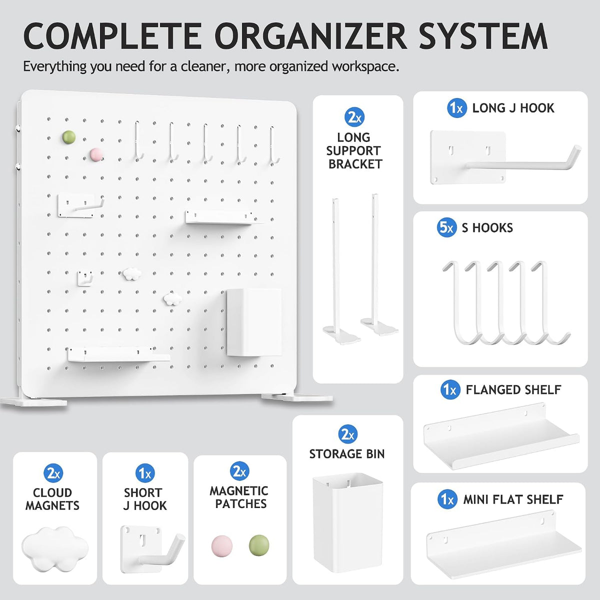 Organizador de Panel de Goteo de Metal Blanco, 15.75 pulg. con ganchos y estantes