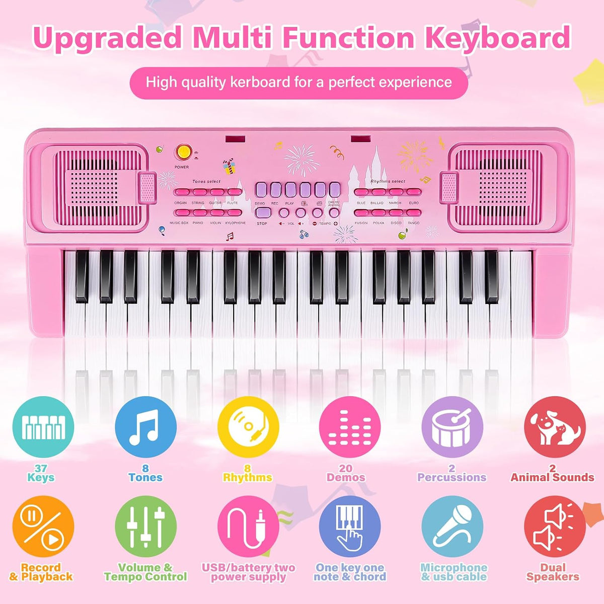 37 Keys Kids teclado Piano con Music Stand, Microphone, Musical Toys