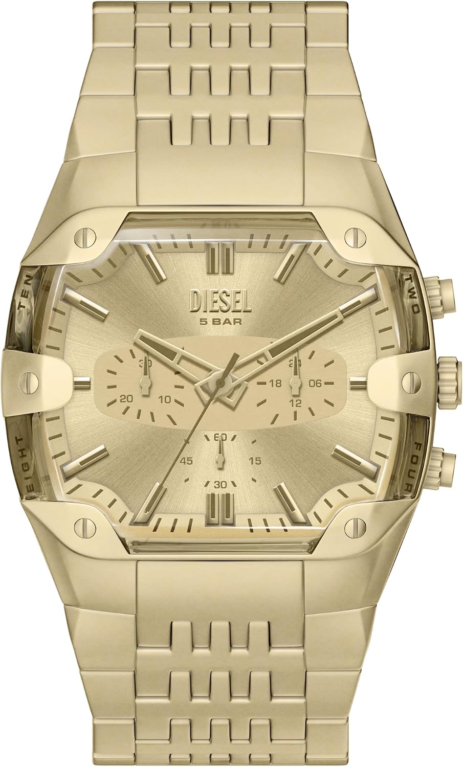 Reloj para hombre Diesel Spiked Cushion Chronograph de acero inoxidable tono dorado (Modelo: DZ4718)