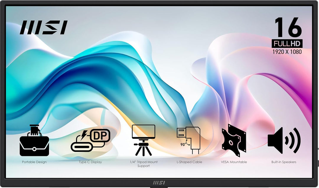 MSI Pro MP165 E6 Monitor portátil, 15.6 pulgadas FHD IPS 1080p, USB...