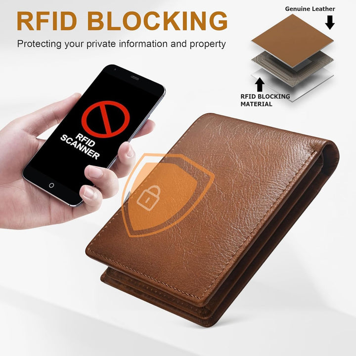 Cartera de cuero genuino MARZAHAR para hombre, billetera plegable c...