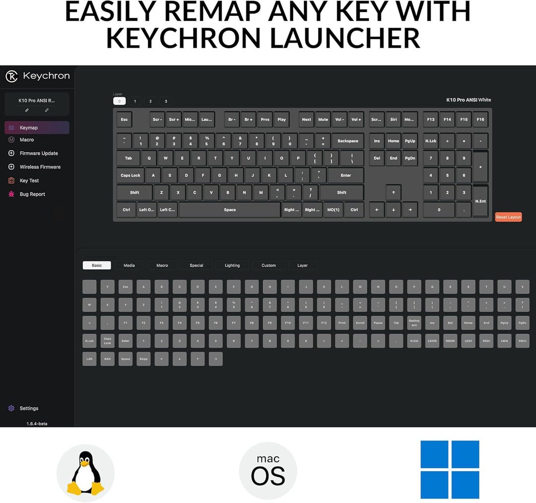 Keychron K10 Pro Teclado mecánico inalámbrico personalizado, Blueto...