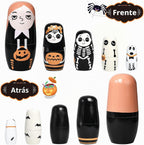 Muñecas anidables de Halloween, 5 muñecas rusas de 6 pulgadas de alto, Matryoshka hechas a mano para niños, juguetes apilables de madera para decoración de fiesta en casa de Halloween (niñas