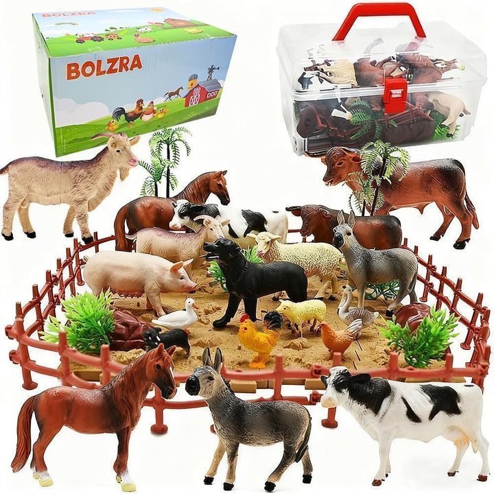 BOLZRA Figuras de animales de granja, juguetes realistas de animale...