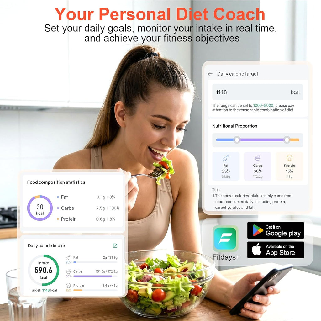 Báscula de Alimentos Inteligente con Calculadora Nutricional, App y Escáner de Barras