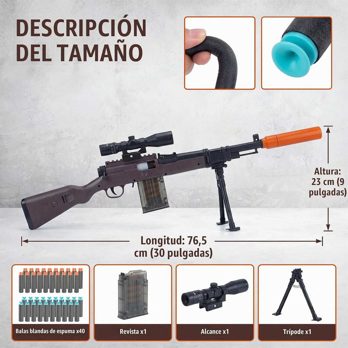 Bolt Action - Rifle de francotirador de juguete, lanzador de dardos de espuma para regalo de cumpleaños de niños, juegos de disparos, niños de caza
