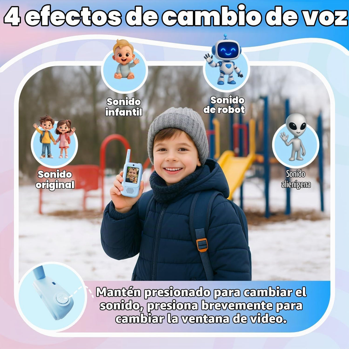 Walkie Talkie - Juguetes de video para niños de 3 a 12 años, paquete de 2 walkie talkies recargables con pantalla, regalos de cumpleaños de Navidad para niños, campamento en interiores y exteriores