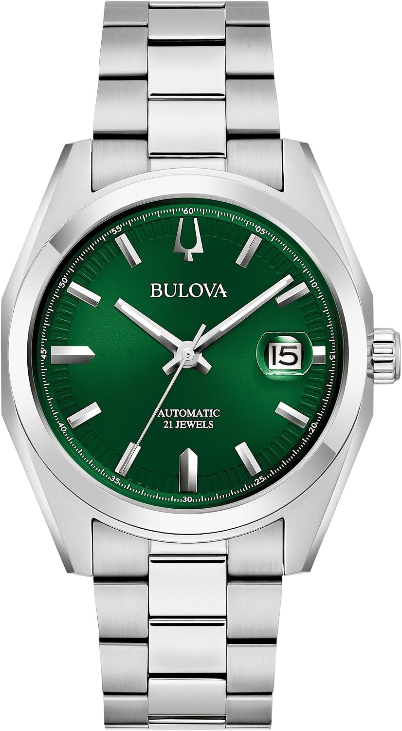 Bulova Surveyor Reloj automático de pulsera de acero inoxidable con esfera verde 1.535 in - 96B429